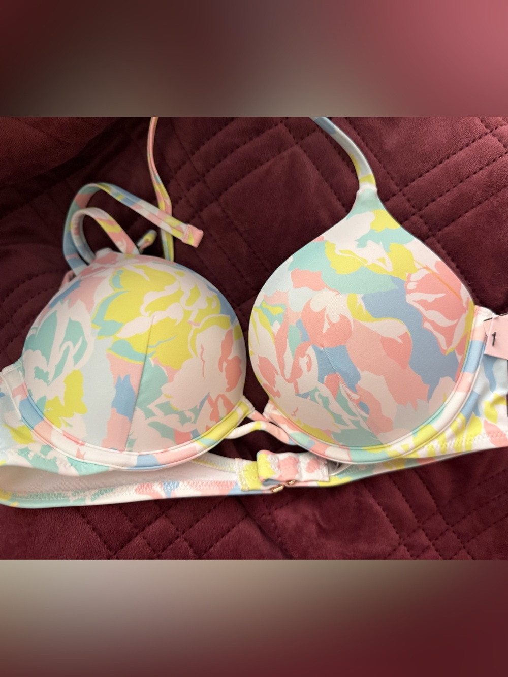 Victoria's Secret Bombshell Bikini Top 32A Pastel Floral Push-Up Swim Top